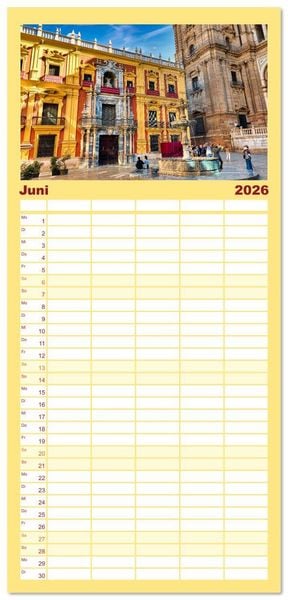 Produktbild: Familienplaner 2026 - Malaga Highlights der Stadt an der Costa del Sol mit 5 Spalten (Wandkalender, 21 x 45 cm) CALVENDO