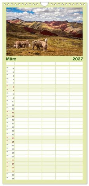Produktbild: Familienplaner 2027 - Palccoyo - Der neue Rainbow Mountain in Peru mit 5 Spalten (Wandkalender, 21 x 45 cm) CALVENDO