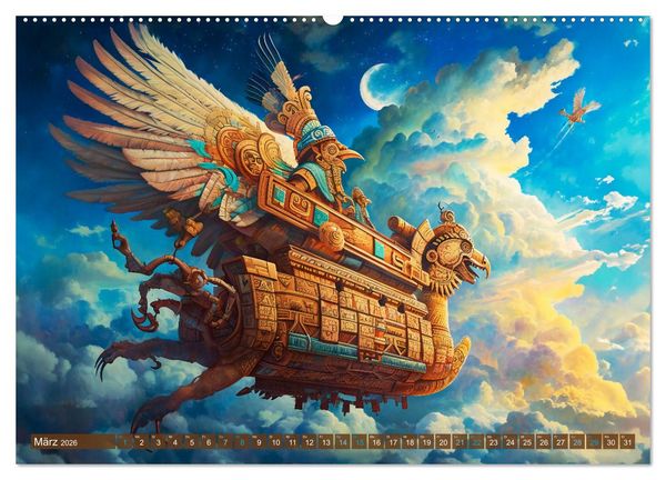 Produktbild: Sternenkrieger - Science Fiction Visionen der Maya und Azteken (Wandkalender 2026 DIN A2 quer), CALVENDO Monatskalender