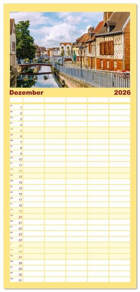Produktbild: Familienplaner 2026 - Amiens. Die leise Sch&ouml;nheit Nordfrankreichs mit 5 Spalten (Wandkalender, 21 x 45 cm) CALVENDO