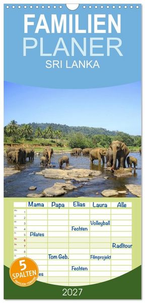 Produktbild: Familienplaner 2027 - Sri Lanka mit 5 Spalten (Wandkalender, 21 x 45 cm) CALVENDO