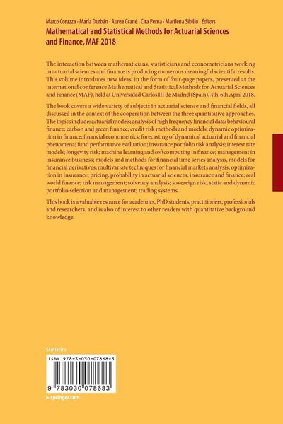 Produktbild: Mathematical and Statistical Methods for Actuarial Sciences and Finance