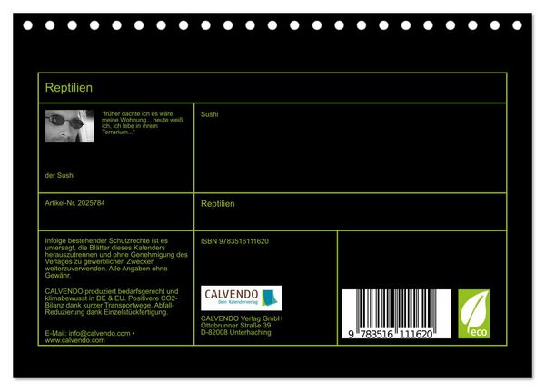 Produktbild: Reptilien (Tischkalender 2026 DIN A5 quer), CALVENDO Monatskalender