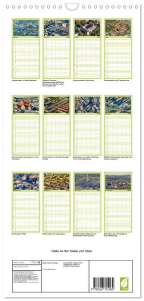 Produktbild: Familienplaner 2026 - Halle an der Saale von oben mit 5 Spalten (Wandkalender, 21 x 45 cm) CALVENDO