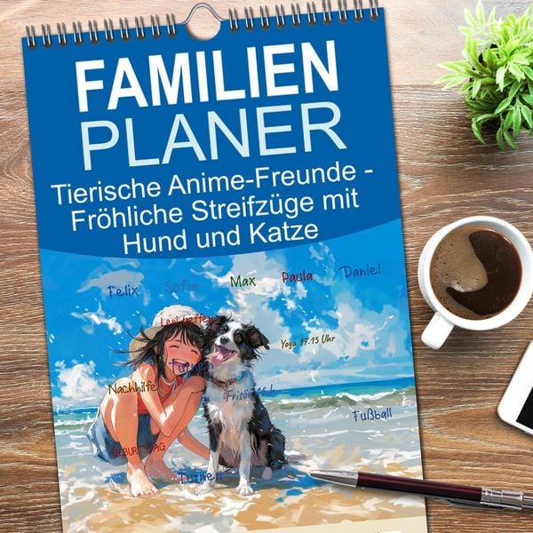 Produktbild: Familienplaner 2026 - Tierische Anime-Freunde - Fr&ouml;hliche Streifz&uuml;ge mit Hund und Katze mit 5 Spalten (Wandkalender, 21 x 45 cm) CALVENDO