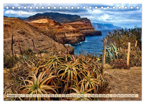 Produktbild: Madeira - blaues Wasser, gr&uuml;ne Berge, bunte Blumen (Tischkalender 2026 DIN A5 quer), CALVENDO Monatskalender