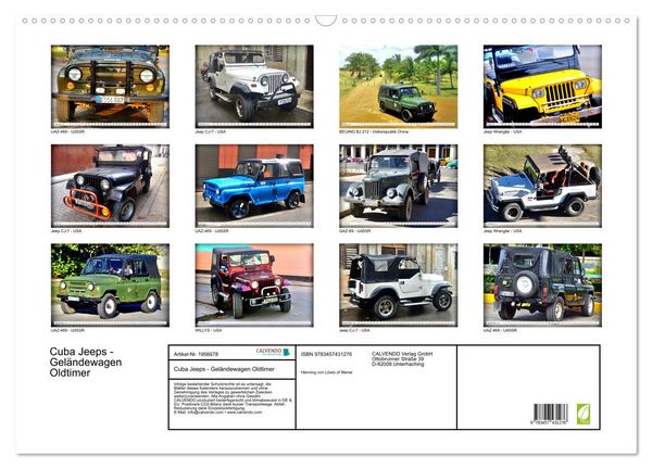 Produktbild: Cuba Jeeps - Gel&auml;ndewagen Oldtimer (Wandkalender 2026 DIN A2 quer), CALVENDO Monatskalender