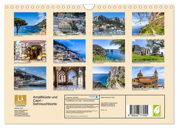 Produktbild: Amalfik&uuml;ste und Capri - Sehnsuchtsorte (Wandkalender 2027 DIN A4 quer), CALVENDO Monatskalender