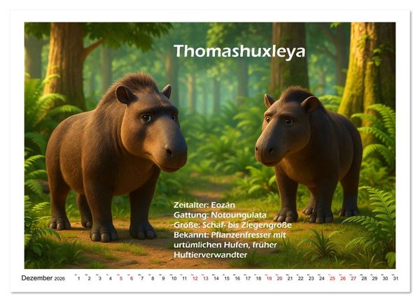 Produktbild: Urige Pal&auml;ofauna pr&auml;historisch und niedlich (hochwertiger Premium Wandkalender 2026 DIN A2 quer), Kunstdruck in Hochglanz