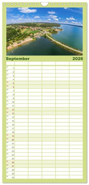Produktbild: Familienplaner 2026 - Meine Heimat von oben ... Luftaufnahmen vom Fr&auml;nkischen Seenland mit 5 Spalten (Wandkalender, 21 x 45 cm) CALVENDO