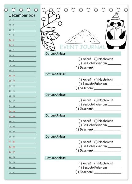 Produktbild: Geburtstagsplaner Doodle Tiere - F&uuml;r Termine, Geschenke, Eventdetails & mehr (Tischkalender 2026 DIN A5 hoch), CALVENDO Monatskalender