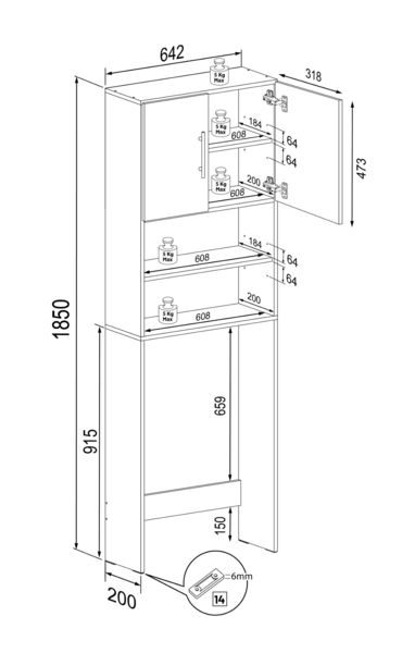Produktbild: &Uuml;berbauschrank Waschmaschine &Uuml;berbau Schrank Jutas