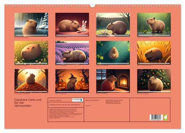 Produktbild: Capybara Carlo und die vier Jahreszeiten (Wandkalender 2027 DIN A2 quer), CALVENDO Monatskalender