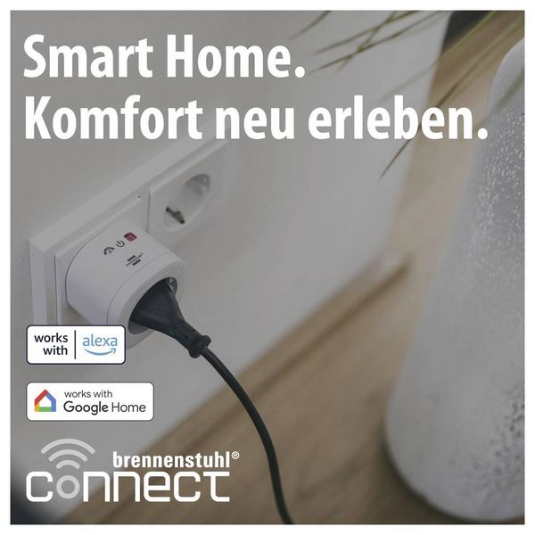 Produktbild: Brennenstuhl 1294880 Wi-Fi Smarte WLAN-Steckdose Innenbereich, Steckdose 3680W