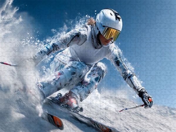 Produktbild: CALVENDO Puzzle Ski Alpin Szene einer rasanten Abfahrt. Kraftvolle Wintersport-Szene im k&uuml;nstlerischen Stil | 1000 Teile Lege-Gr&ouml;&szlig;e 64x48cm Foto-Puzzl