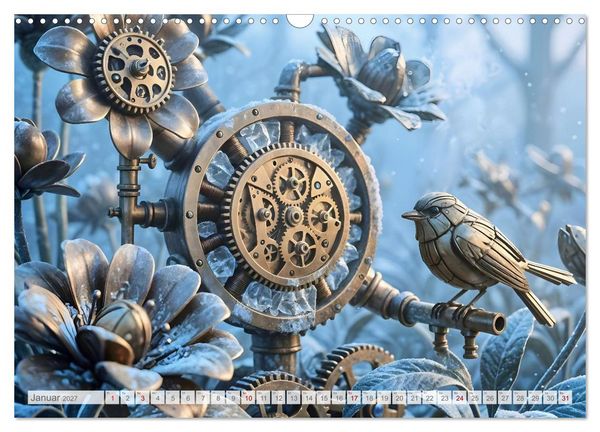 Produktbild: Der Garten der stillen Zahnr&auml;der - Ein Jahr zwischen Bl&uuml;ten, Mechanik und leiser Magie (Wandkalender 2027 DIN A3 quer), CALVENDO Monatskalender