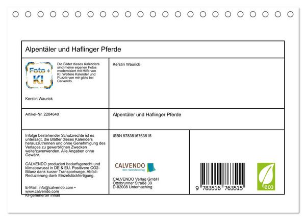 Produktbild: Alpent&auml;ler und Haflinger Pferde (Tischkalender 2027 DIN A5 quer), CALVENDO Monatskalender
