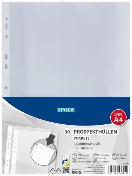 Produktbild: Stylex Prospekth&uuml;llen, DIN A4, 30 St&uuml;ck