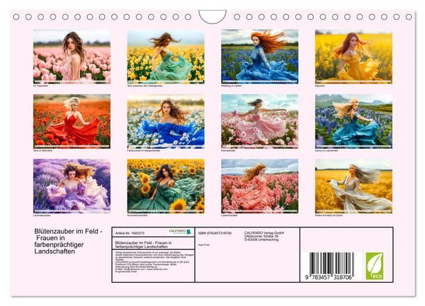 Produktbild: Bl&uuml;tenzauber im Feld - Frauen in farbenpr&auml;chtiger Landschaften (Wandkalender 2026 DIN A4 quer), CALVENDO Monatskalender