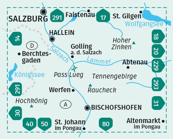 KOMPASS Wanderkarte 15 Tennengebirge, Hochkönig, Hallein, Bischofshofen 1:50.000