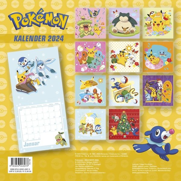 'Pokémon Kalender 2024' 'Wandkalender'