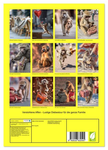 Produktbild: Verstohlene Affen - Lustige Diebestour f&uuml;r die ganze Familie (Wandkalender 2026 DIN A4 hoch), CALVENDO Monatskalender