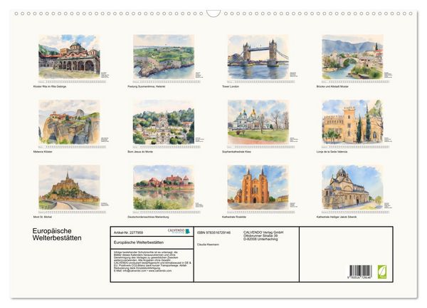 Produktbild: Europ&auml;ische Welterbest&auml;tten (Wandkalender 2026 DIN A2 quer), CALVENDO Monatskalender