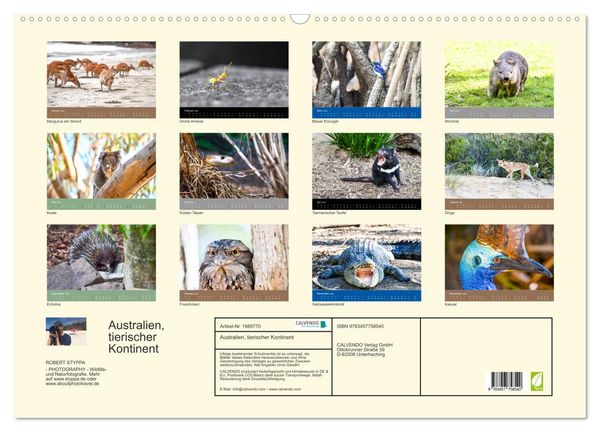 Produktbild: Australien, tierischer Kontinent (Wandkalender 2026 DIN A2 quer), CALVENDO Monatskalender