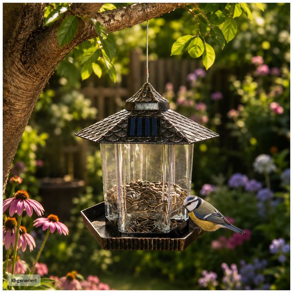 Produktbild: HTI-Living Vogelfutterhaus Nessa Metallic Gold mit Solarpanel