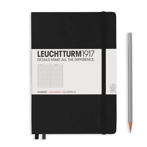 Produktbild: LEUCHTTURM1917 Notizbuch Medium (A5), Hardcover, 251 nummerierte Seiten, Schwarz, Kariert