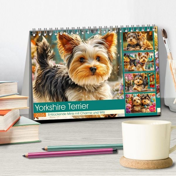 Produktbild: Yorkshire Terrier. Entz&uuml;ckende Minis mit Charme und Witz (Tischkalender 2026 DIN A5 quer), CALVENDO Monatskalender