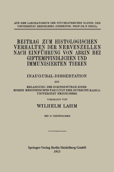 Produktbild: Beitrag zum Histologischen Verhalten der Nervenzellen nach Einf&uuml;hrung von Abrin bei Giftempfindlichen und Immunisierten Tieren