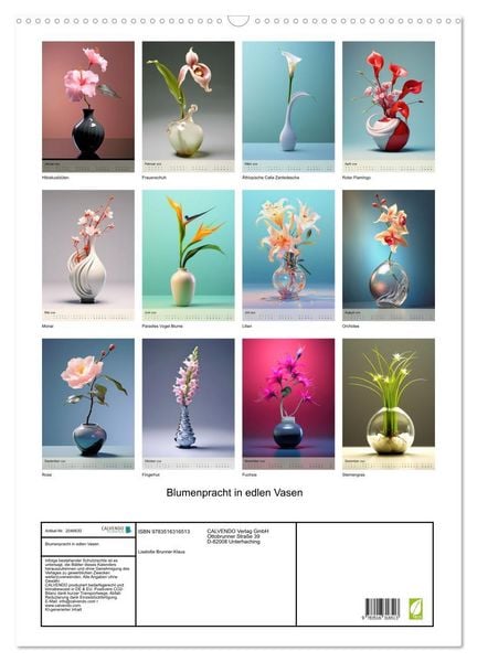 Produktbild: Blumenpracht in edlen Vasen (Wandkalender 2026 DIN A2 hoch), CALVENDO Monatskalender