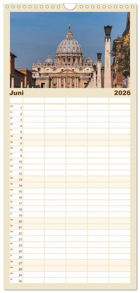 Produktbild: Familienplaner 2026 - Rom-Italien mit 5 Spalten (Wandkalender, 21 x 45 cm) CALVENDO