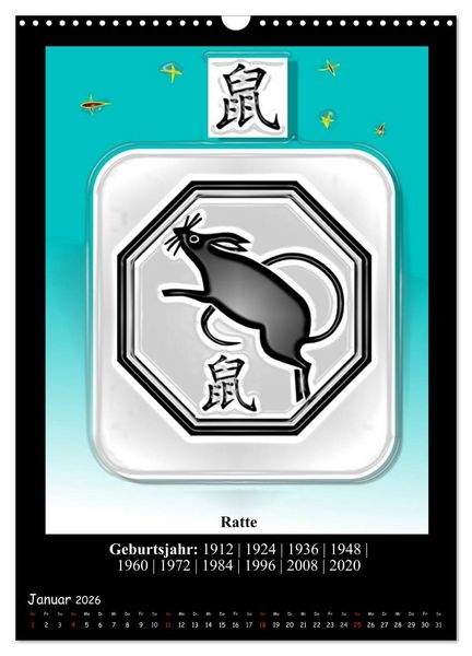 Produktbild: Chinesisches Horoskop (Wandkalender 2026 DIN A3 hoch), CALVENDO Monatskalender