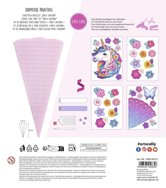 Produktbild: URSUS Schult&uuml;ten-Bastelsets Diamond Painting Easy Line, Fancy Unicorn