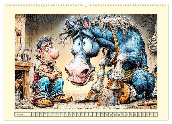 Produktbild: Wiehern garantiert. Der verr&uuml;ckte Pferde-Cartoon-Spa&szlig; (hochwertiger Premium Wandkalender 2026 DIN A2 quer), Kunstdruck in Hochglanz
