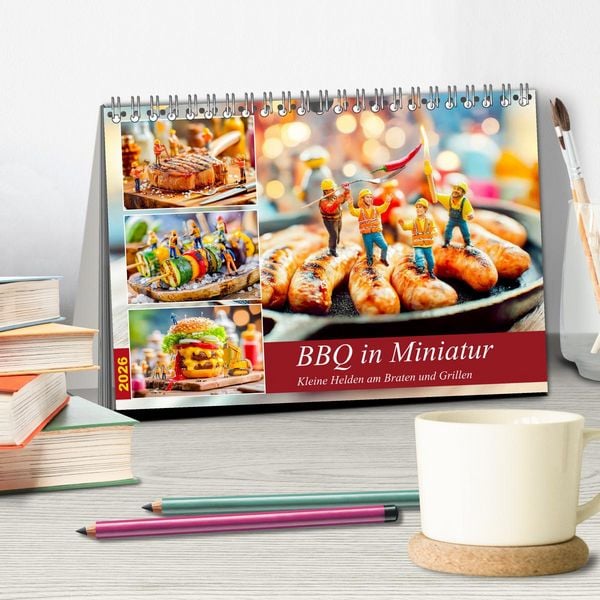 Produktbild: BBQ in Miniatur - Kleine Helden am Braten und Grillen (Tischkalender 2026 DIN A5 quer), CALVENDO Monatskalender