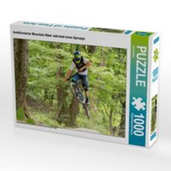 CALVENDO Puzzle Ambitionierter Mountain Biker während eines Sprungs. | 1000 Teile Lege-Größe 64x48cm Foto-Puzzle für glückliche Stunden
