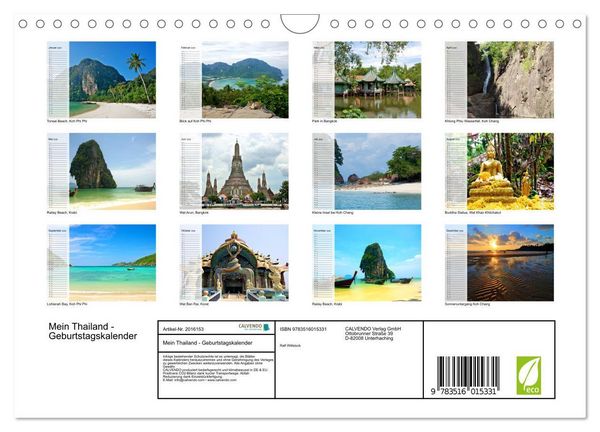 Produktbild: Mein Thailand - Geburtstagskalender (Wandkalender 2026 DIN A4 quer), CALVENDO Monatskalender