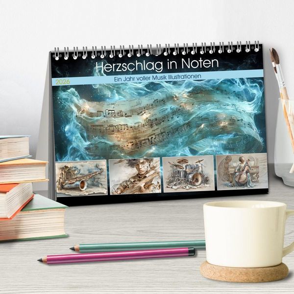 Produktbild: Herzschlag in Noten (Tischkalender 2026 DIN A5 quer), CALVENDO Monatskalender
