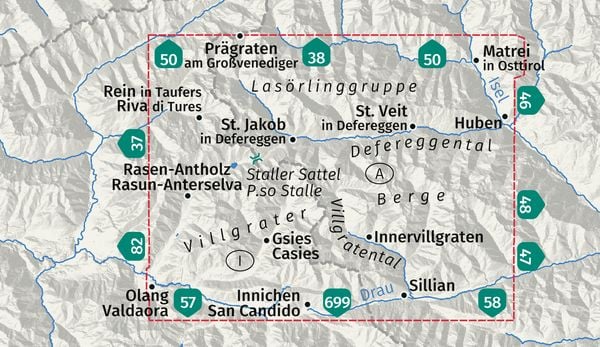 Produktbild: KOMPASS Wanderkarte 45 Defereggental, Villgratental, Las&ouml;rlinggruppe, Villgrater Berge 1:50.000