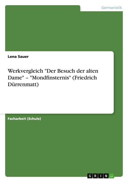 Werkvergleich "Der Besuch der alten Dame" - "Mondfinsternis" (Friedrich Dürrenmatt), Taschenbuch von Lena Sauer, GRIN, 978-3-640-88892-4