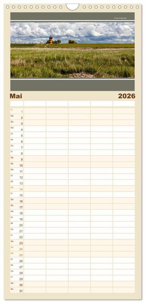 Produktbild: Familienplaner 2026 - Der Pilsumer Leuchtturm mit 5 Spalten (Wandkalender, 21 x 45 cm) CALVENDO