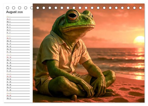 Produktbild: Frosch am Strand - Sommer, Sonne, gr&uuml;ne Haut (Tischkalender 2026 DIN A5 quer), CALVENDO Monatskalender