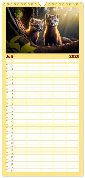 Produktbild: Familienplaner 2026 - Putzige Tierwelt - gemeinsam die Welt entdecken mit 5 Spalten (Wandkalender, 21 x 45 cm) CALVENDO