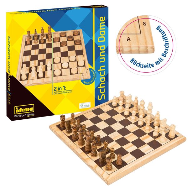 Idena Brettspiel 2in1 Schach und Dame 28,5x28,5cm