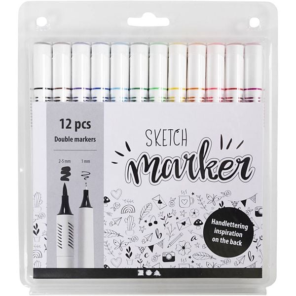 Produktbild: Creativ Company Sketch Marker, Strichst&auml;rke 1+2-5 mm, Standard-Farben, 12 Stk
