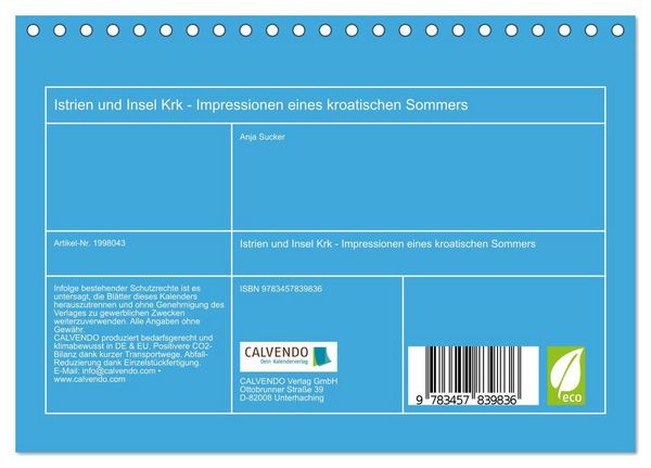 Produktbild: Istrien und Insel Krk - Impressionen eines kroatischen Sommers (Tischkalender 2026 DIN A5 quer), CALVENDO Monatskalender