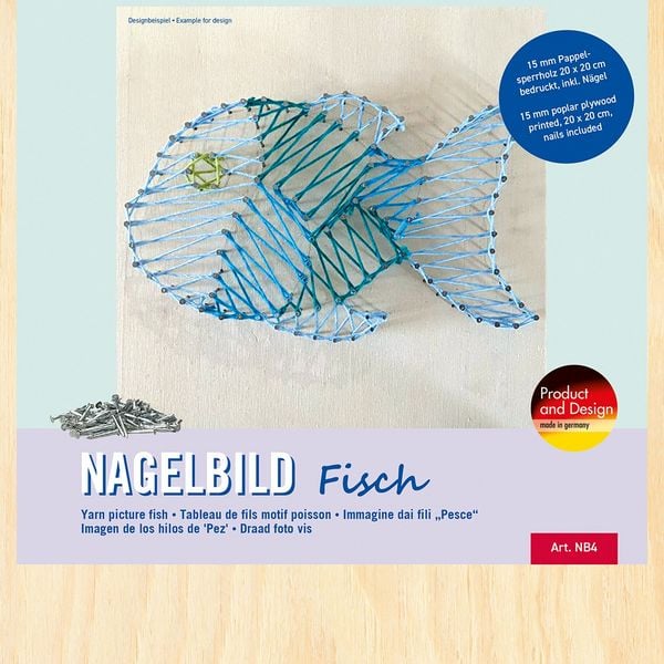 Produktbild: PEBARO NB4 - Nagelbild Fisch, Fadenbild 20x20cm, String Art Bastelset inkl. N&auml;gel